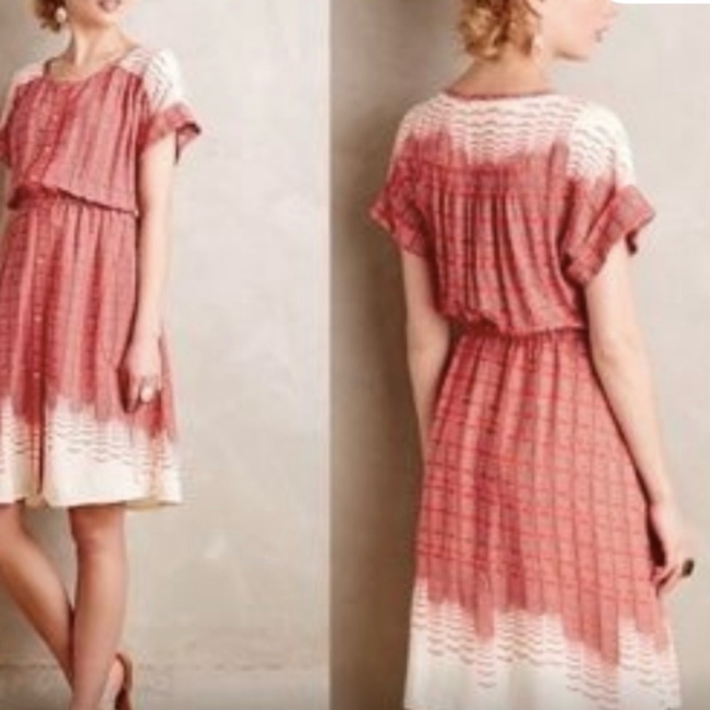 Anthropologie Maeve Red and White Patterned Dress